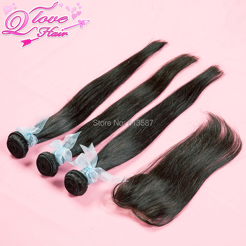 Image of 6A Natural Straight unprocessed peruvian virgin hair,1 Piece Lace Closure with 3Pcs Hair Bundles,4pcs/lot,12"-30",Free shipping!