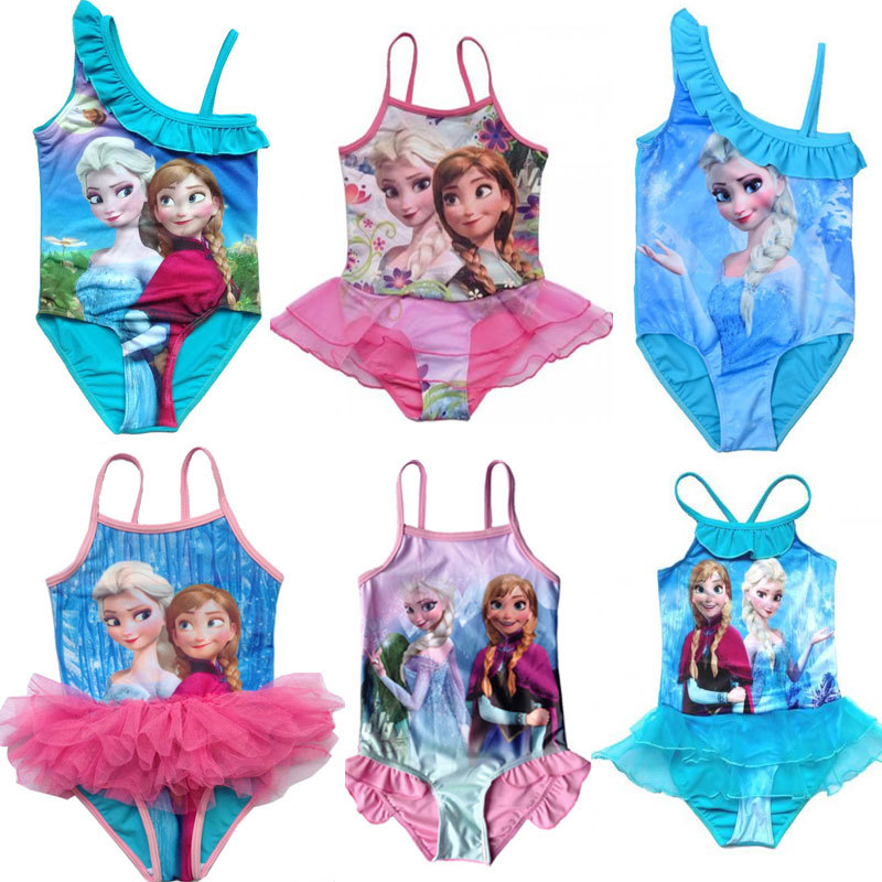 Retail 2015 Kids Swimsuit 3 10Y Girls Elsa Anna Swimwear Children Swim Costume Sunbath Beachwear Bikini