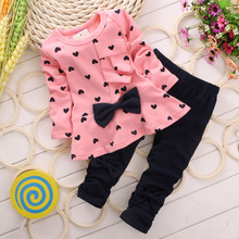 Baby Girl Clothing Set Heart shaped Print Bow Cute 2PCS Cloth Set Children Cloth Suit Top