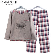 Song Riel cute plaid long sleeved sweater casual and comfortable pajamas men and women couple home