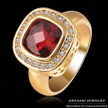 Vintage 18K Gold Plate Big Red Austrian Crystal SWA Element Ring Fashion Exaggerated Ring LN-RI0015-b