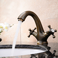 Bathroom Basin Faucets Antique Brass Color Single Hole Deck Mounted Waterfall Hot and Cold Water Mixer