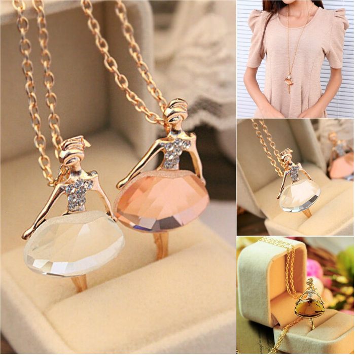 Image of New Ladies Girls Fashion Cute Ballet Girl Pendant Choker Crystal Chain Necklace Lovely Jewelry Party