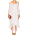 Women White Embroidery Gorgeous Lace Trim Silk Midi Dress