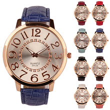 Men ‘ s de la mujer Big números romanos Rhinestone Dial de cuero de imitación cuarzo analógico reloj de pulsera 28B2
