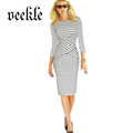 Women Dress Plus Size 6L Long Elegant Nautical Navy Stripe Wear to Work Business Office Career