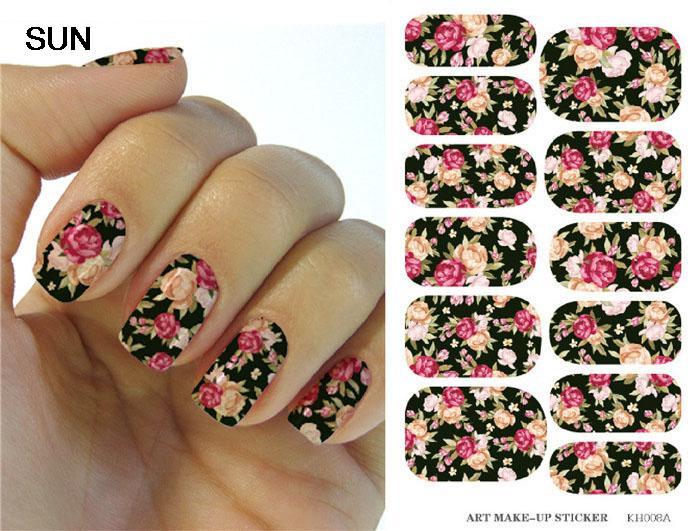 Water Transfer Nails Art Sticker Pink And Red Rose Flowers Design Nail Sticker Manicure Decor Tools