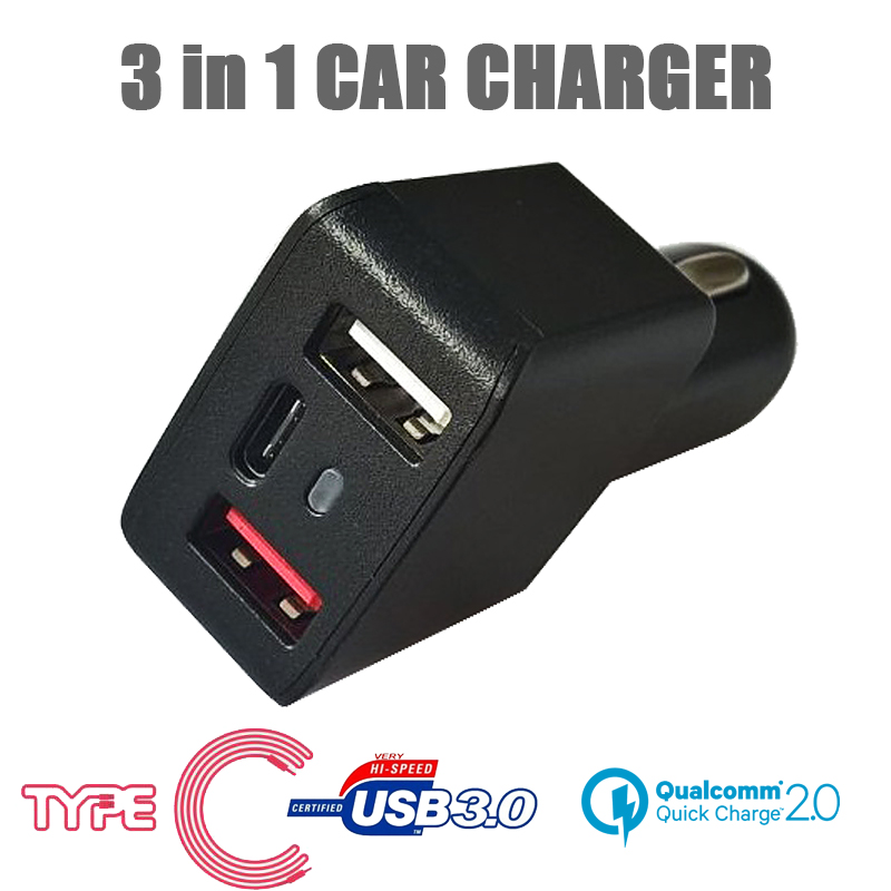 universal 3 in 1 car charger 5v 3 1a type c usb 3 0 universal 3 in 1 car charger 5v 3 1a type c usb 3 0