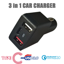 Universal 3 in 1 Car Charger 5V 3.1A Type C USB 3.0 Qualcomm Quick Charge 2.0 Car Adapter Charge