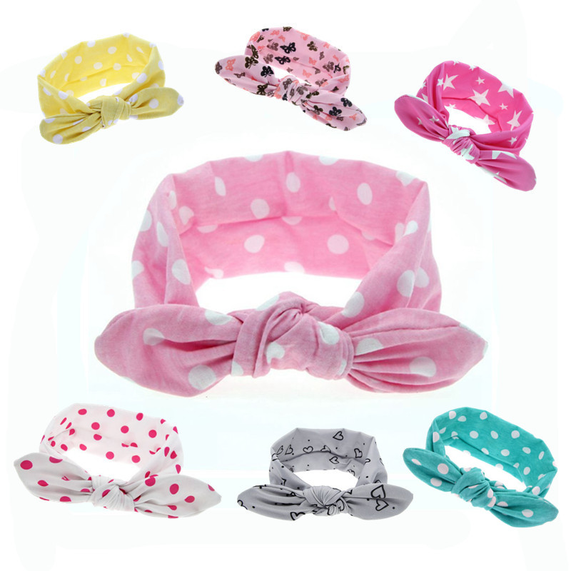 Image of Fashion Baby Girls Top Knot Headband Children Rabbit Ear Turban Headwrap Elastic Dots Printing Hair bands Accessories 1pc HB456