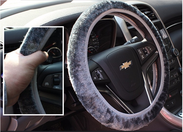Car Winter General Plush Lint Steering Wheel Cover Soft Imitation Wool Accessories (2)