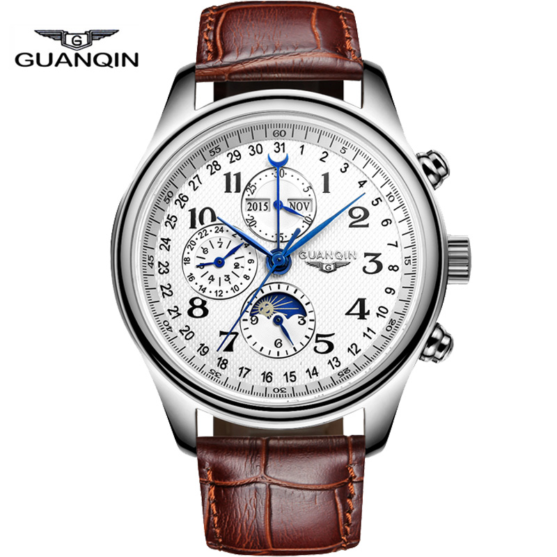 Watches men luxury brand GUANQIN automatic mechanical watch waterproof perpetual calendar Leather sport clock relogio masculino