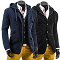 New Arrivals Spring Autumn Winter Black Navy Hooded Men Solid Jacket Coat Leisure Cotton Windproof Single
