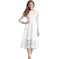 New 2016 Summer Fashion Hollow Out Elegant White Lace Elegant Party Dress High Quality Women Long