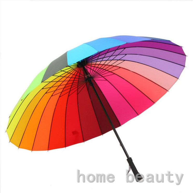 Высокое качество большой 24 к радуга длинной ручкой дождь зонтик прямо дождь зонтики ветрозащитный человек женщина зонтик fh207