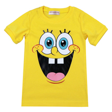 boys shirts 2016 short sleeve children t shirt boy girls spongebob t shirt kids clothes yellow color summer baby girl tops 2-7Y