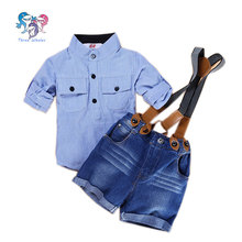 2016 Toddler Boys Summer Boutique Suspender Outfit Striped Short Pants Kids Designer Formal Clothing Boys Suit Shorts Sets