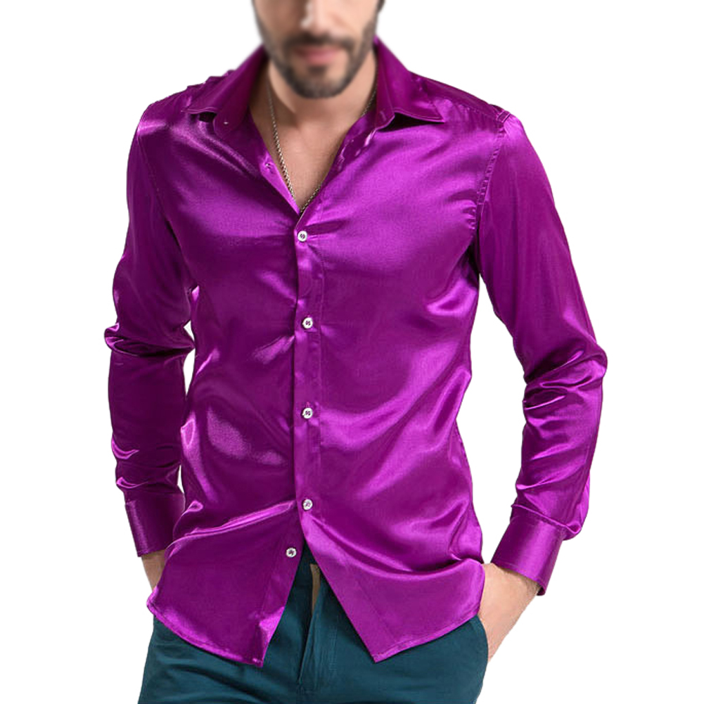 purple satin shirt men