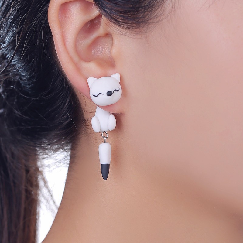 Image of 2015 New Handmade Polymer Clay Black and White Fox Stud Earrings For Women Fashion Animal Piercing Earrings Jewelry 2223