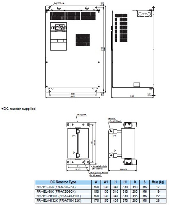 FR-A740-132K-CHT dimensions