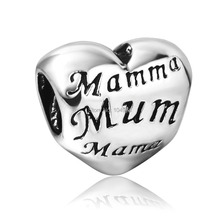 Wholesale 925 Sterling Silver Mother Heart Charm European Bead Compatible With Female Jewelry Snake Chain Bracelets X754