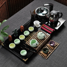 Ceramic kung fu tea set snap for induction cooker set purple solid wood tea tray