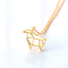 Min 1pc Gold and Silver Origami Deer Necklace for Women Cute Animal Women Pendant Neckalce Jewelry