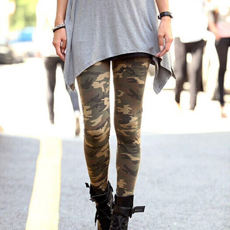 Image of Womens Graffiti Style Slim Camouflage Stretch Trousers Army Tights Pants free shipping&DropShipping