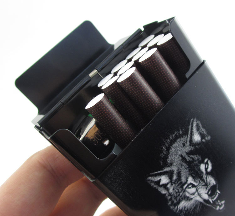 Image of Personalized ultra thin automatic cigarette case king wolf black Laifu brand male metal e cigarettes boxes laser design forever