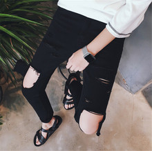 2016 New Mens White Ripped Jeans With Holes Super Skinny Slim Fit Destroyed Distressed Denim Pants For Male Plus Size S-XL
