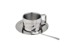 Three piece fation stainless steel coffee cup set stirring spoons plates mug drinkware tea cup 190
