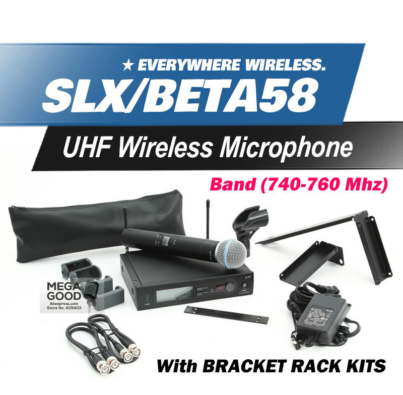 Free Shipping! UHF SLX24 BETA58 Handheld Karaoke Wireless Microphone System SLX with all rack kit accessories Q4 Band 740-764Mhz