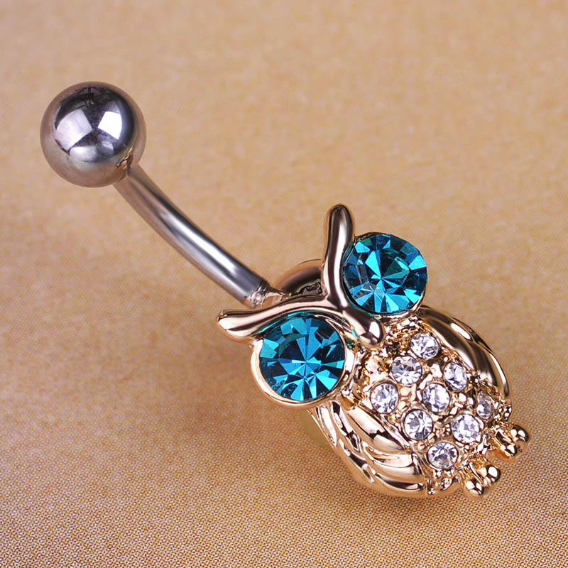 Gold Owls Blue Piercings Bird Navel Belly Rings Sex Bikini Body Jewelry