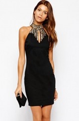 Black-Flattering-Mini-Dress-with-High-Neck-LC21884