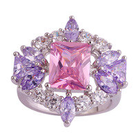 lingmei Wholesale New Fashion Jewelry Women Emerald Pink Topaz Tourmaline White Topaz 925 Silver Ring Size 6 7 8 9 Free Shipping