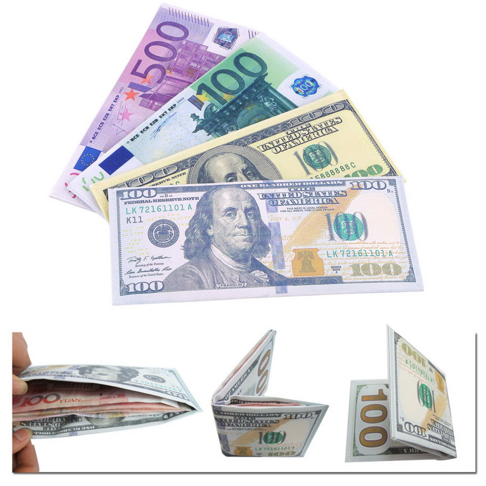 Шикарный мужской женщин людей банкноты шаблон фунт доллар евро кошельки 2016 мода