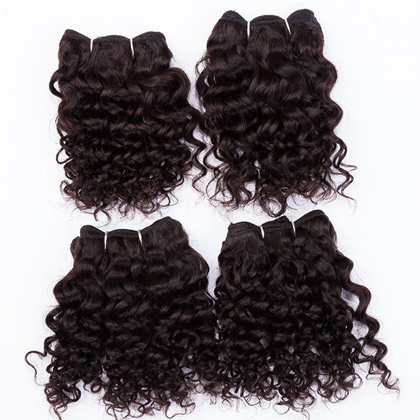 Image of EVET Kinky Curly Brazilian Human hair 4pcs 4x8" 7A Unprocessed Virgin hair Weaves Set Not Full Head Hair Extensions #1b #2 #4