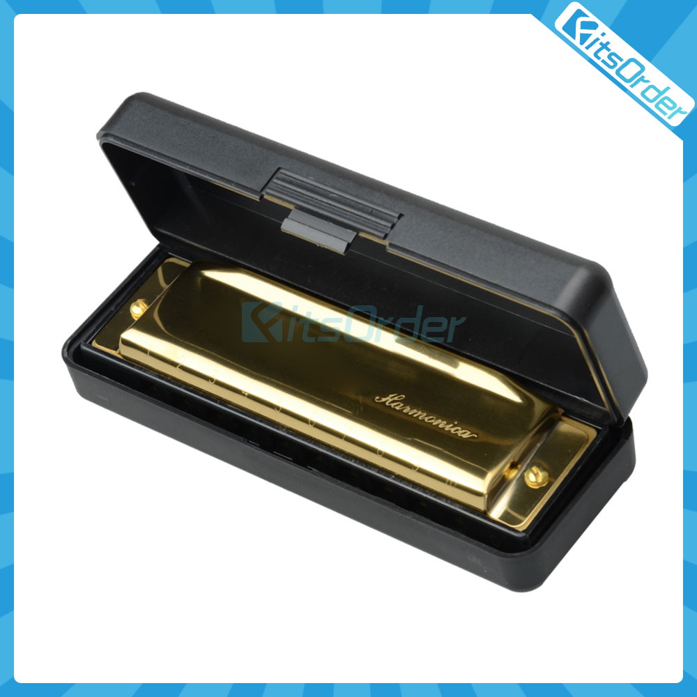 Image of New Swan Key of G 10 Holes 20 Tone Diatonic Harmonica Golden for Student Music Instrument with Case 17000631