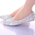 Flat Heels Pointed Toe AB Crystal Wedding Shoes Silver Dancing Flats Performance Show Women Dress Shoes