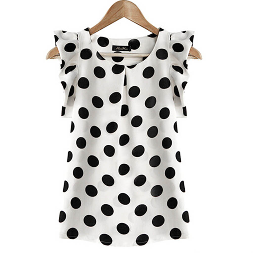 Image of Summer Women Ladies Chiffon Puffed Short Sleeve Shirt Dot Print Top Blouse Free Shipping