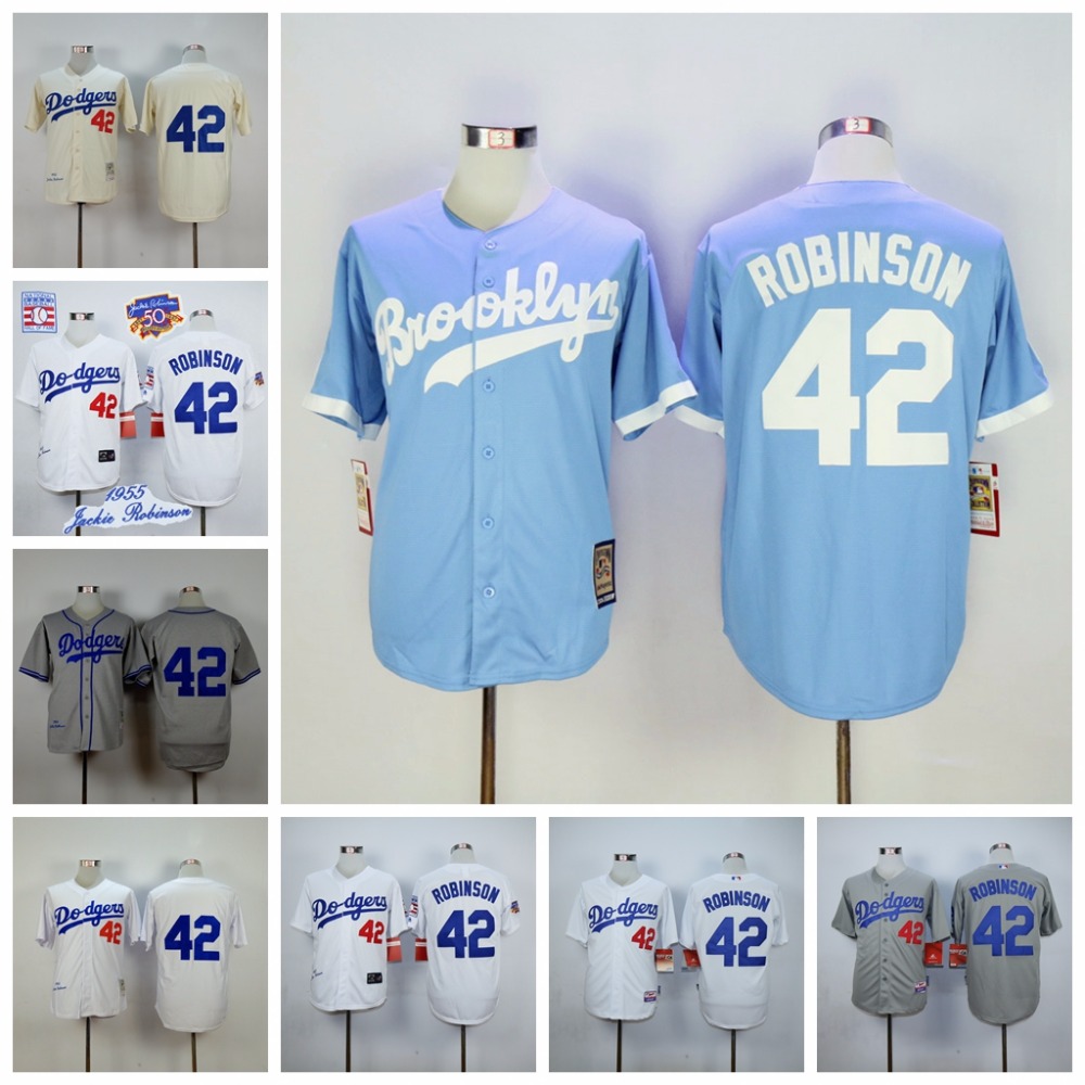 Image of Los Angeles Dodgers 42 Jackie Robinson Throwback Jerseys Embroidery Stitched Shirt Baseball Jersey Gray Free Shipping