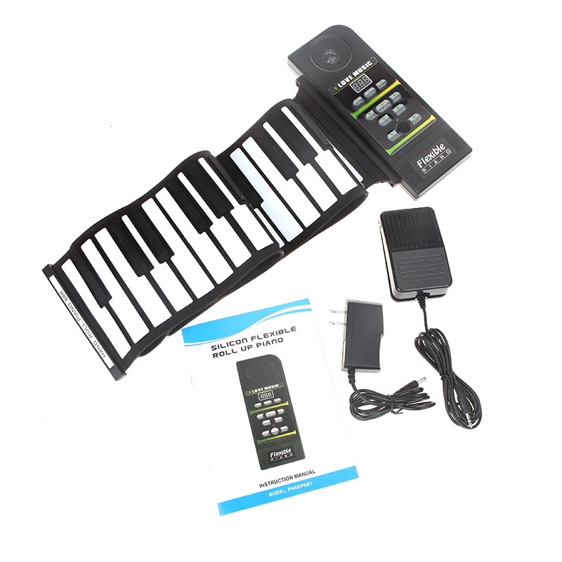 88 Key Electronic Piano Keyboard Silicon Flexible Roll Up Piano with Loud Speaker Wish US Plug