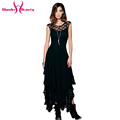 Boho People hippie Style Asymmetrical embroidery Sheer lace dresses double layered ruffled trimming sexy low V