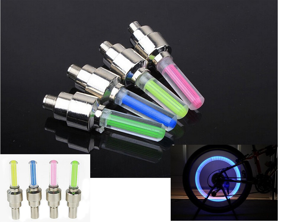 Image of bike lights with no battery mountain road bike bicycle light lights LEDS Tyre Tire Valve Caps Wheel spokes LED Light BL0158