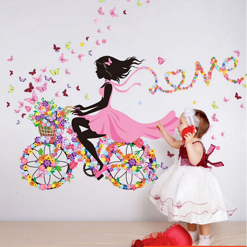 Image of Personality Fairies Girl Butterfly Flowers Art Decal Wall Stickers For Home Decor DIY Mural Kids Rooms Wall Decoration