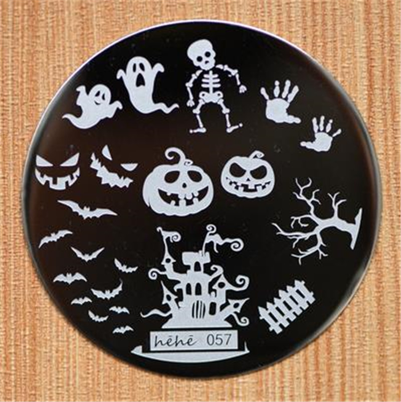 Image of Halloween Design Round Stainless Steel Nail Plates hehe60 Series Nail Art Image Konad Print Stamp Stamping Manicure Template