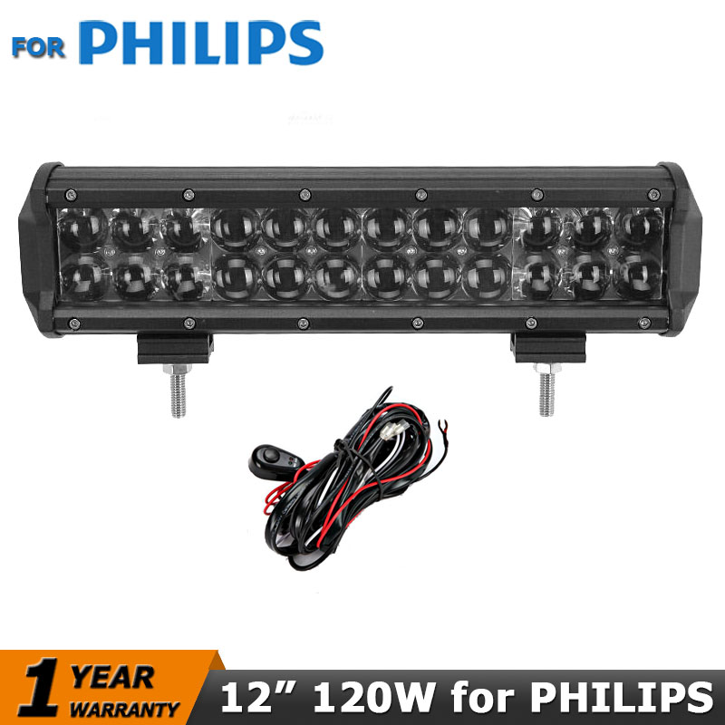 For PHILIPS 12 120W 4D LED Light Bar Spot Flood Combo Beam Led Car Light Bar Offroad 12V 24V Truck A