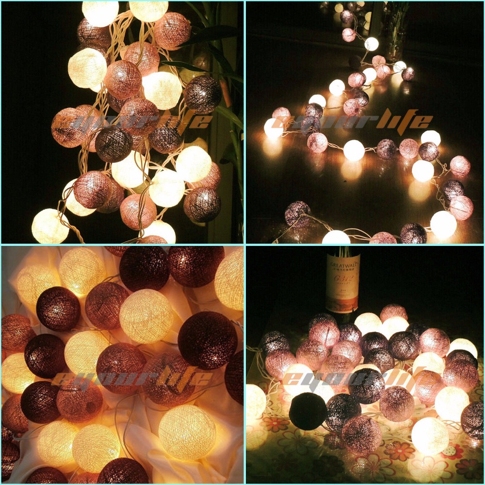20 Cotton Balls LED String Light Battery Box DIY Indoor/Outdoor Decoration Bulb Home Room Wall ...
