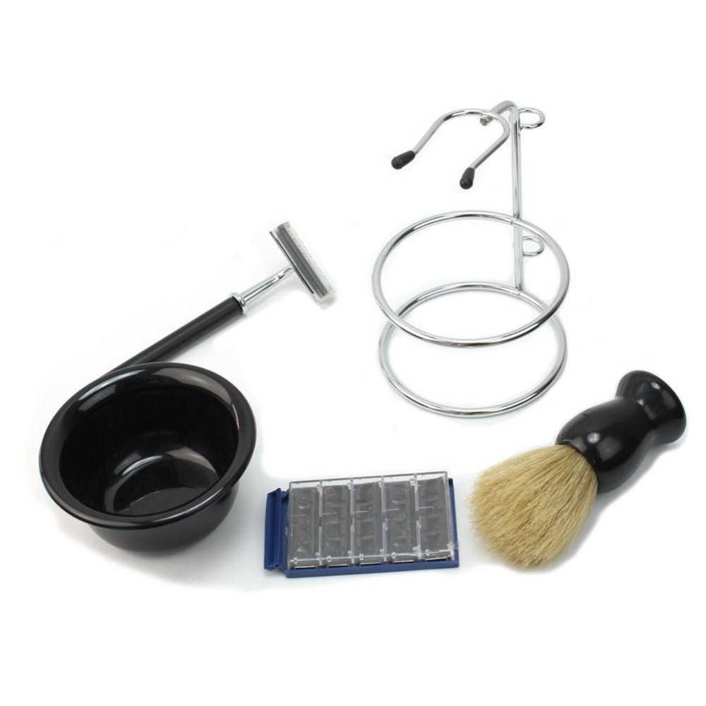 wholesale 5 In 1 Men Chrome Bowl Brush Soap Dish Stand Shaving Stand Silver Shaving Razor Beard