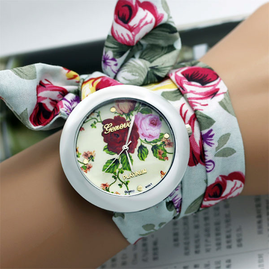 New design Ladies flower cloth wrist watch fashion women font b dress b font watch high